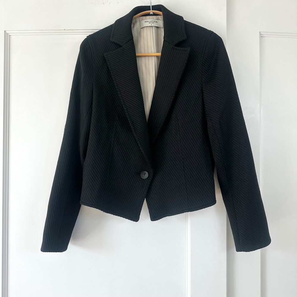 MM.LaFleur Albright Jacket Onyx Weave Black Textured Cropped Blazer Size 4